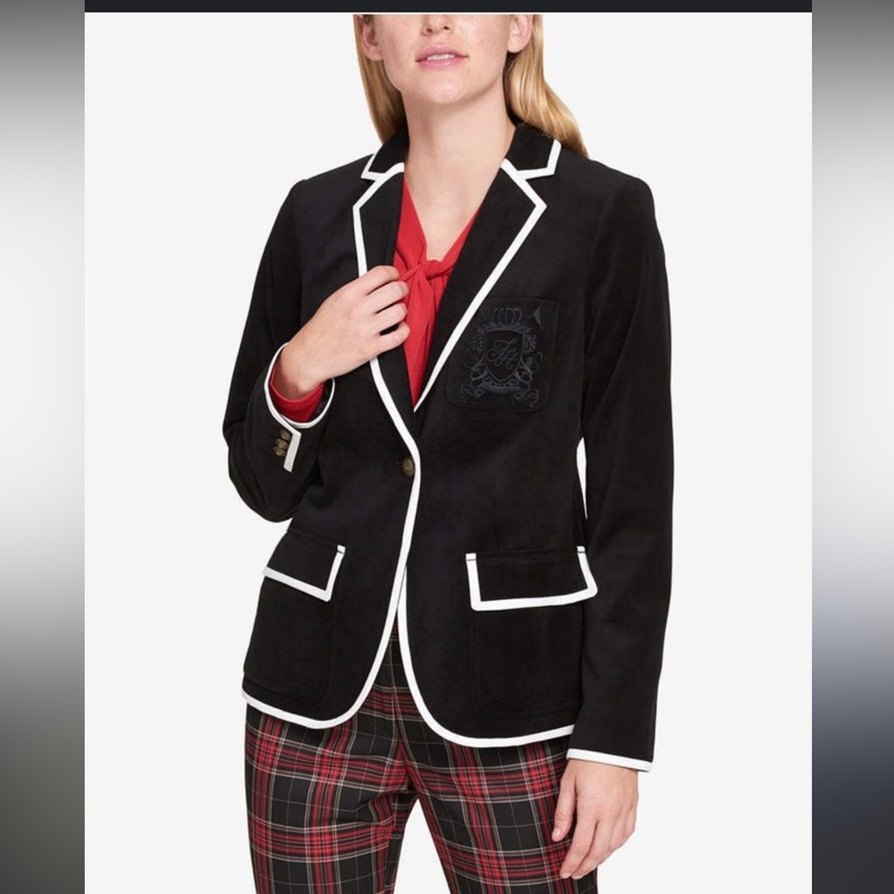 Tommy Hilfiger Black Crest w/White Satin Trim Blazer Jacket
